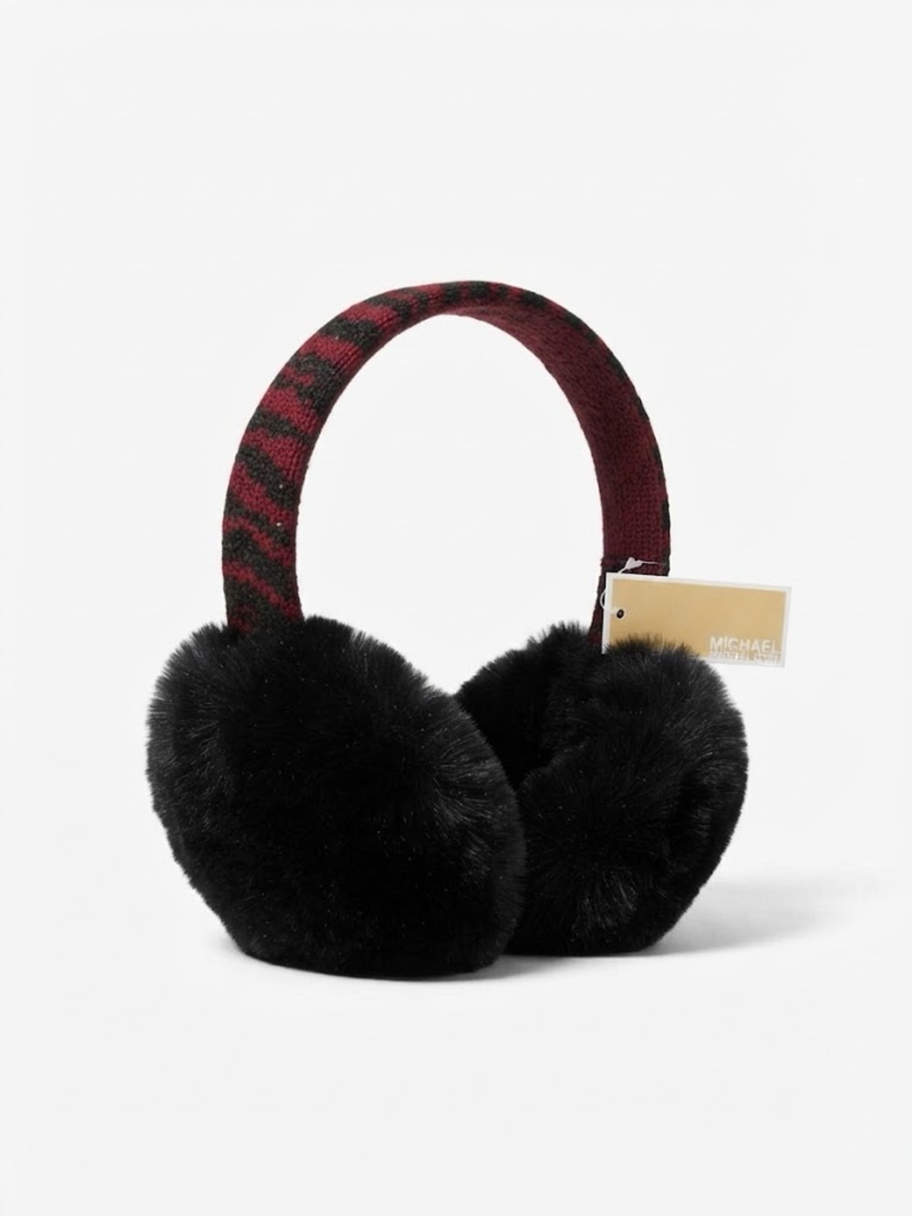 Michael Michael Kors Zebra Print Earmuffs Burgundy Black Faux Fur New with tags